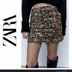 Zara Multicolor Patterned Ruched Mini Skirt